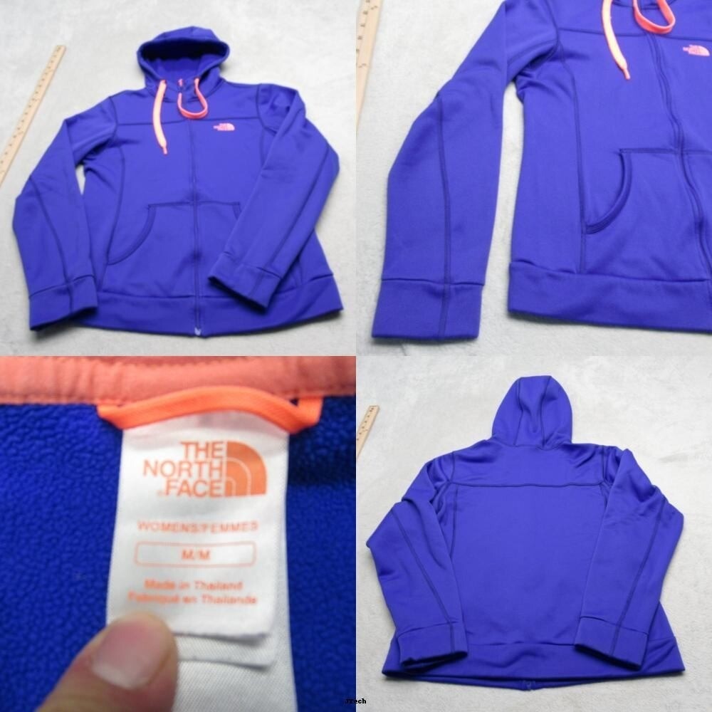 The North Face Tech Hoodie Women Medium Blue Pockets Fleece Full Zip Hiking Run